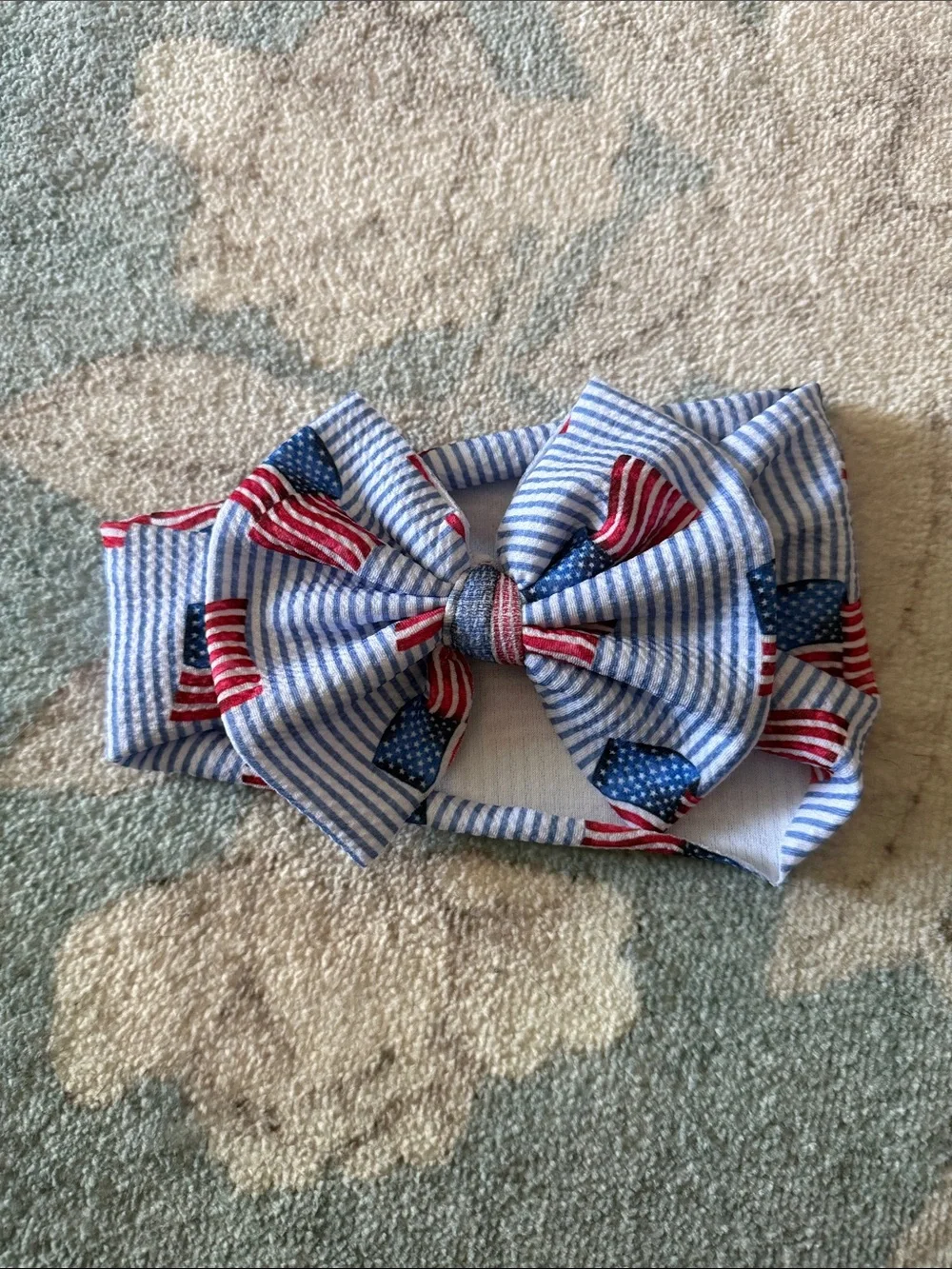 Patriotic Blue Striped Bow Headband for Kids